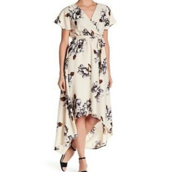 WEST KEI Floral Hi-Lo Dress in Ivory/Gray - Picture 3 of 11
